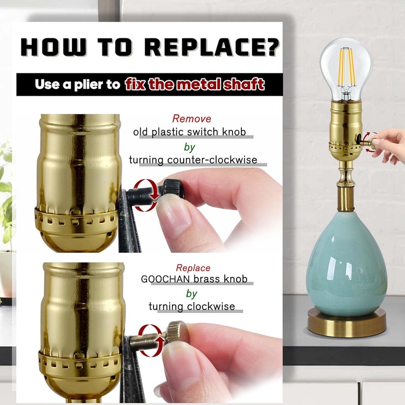 GooChan Brass Lamp Switch Knob,Turn On/Off Light Switch Knob Replacement,Standard Size Twist Switch Knobs,Antique Brass Color (Gold) - Image 3
